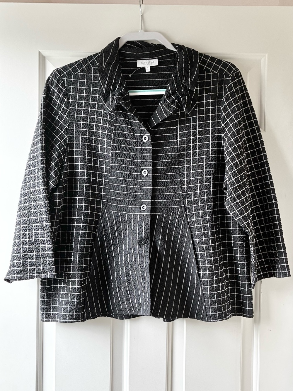 Habitat Mixed Print Top Blouse 3/4 Sleeves Black & White Size M NWOT